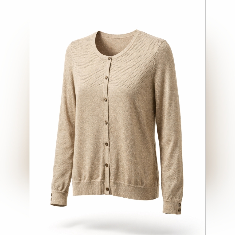 Calvin Klein | Gold Metallic Button Front Cardigan XL  Shimmer Knit Sweater